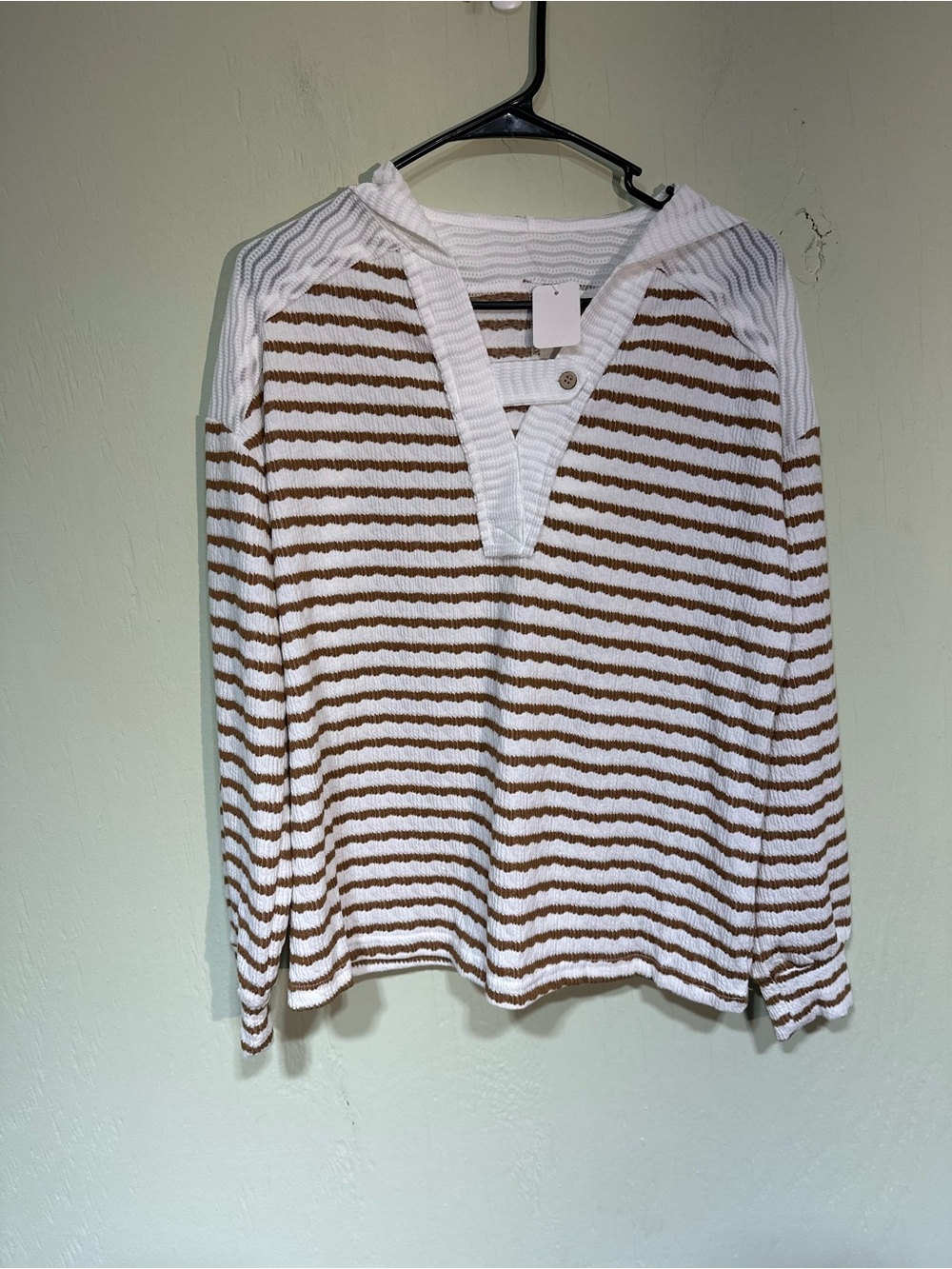 NWT Boutique Striped Textured Hooded Long Sleeve Top size small